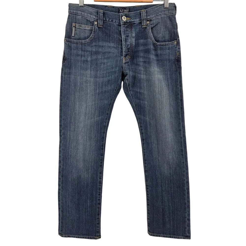 Armani Jeans J08 Slim Fit Mens 32x32 Blue Dark Wash Denim Casual‎ Streetwear